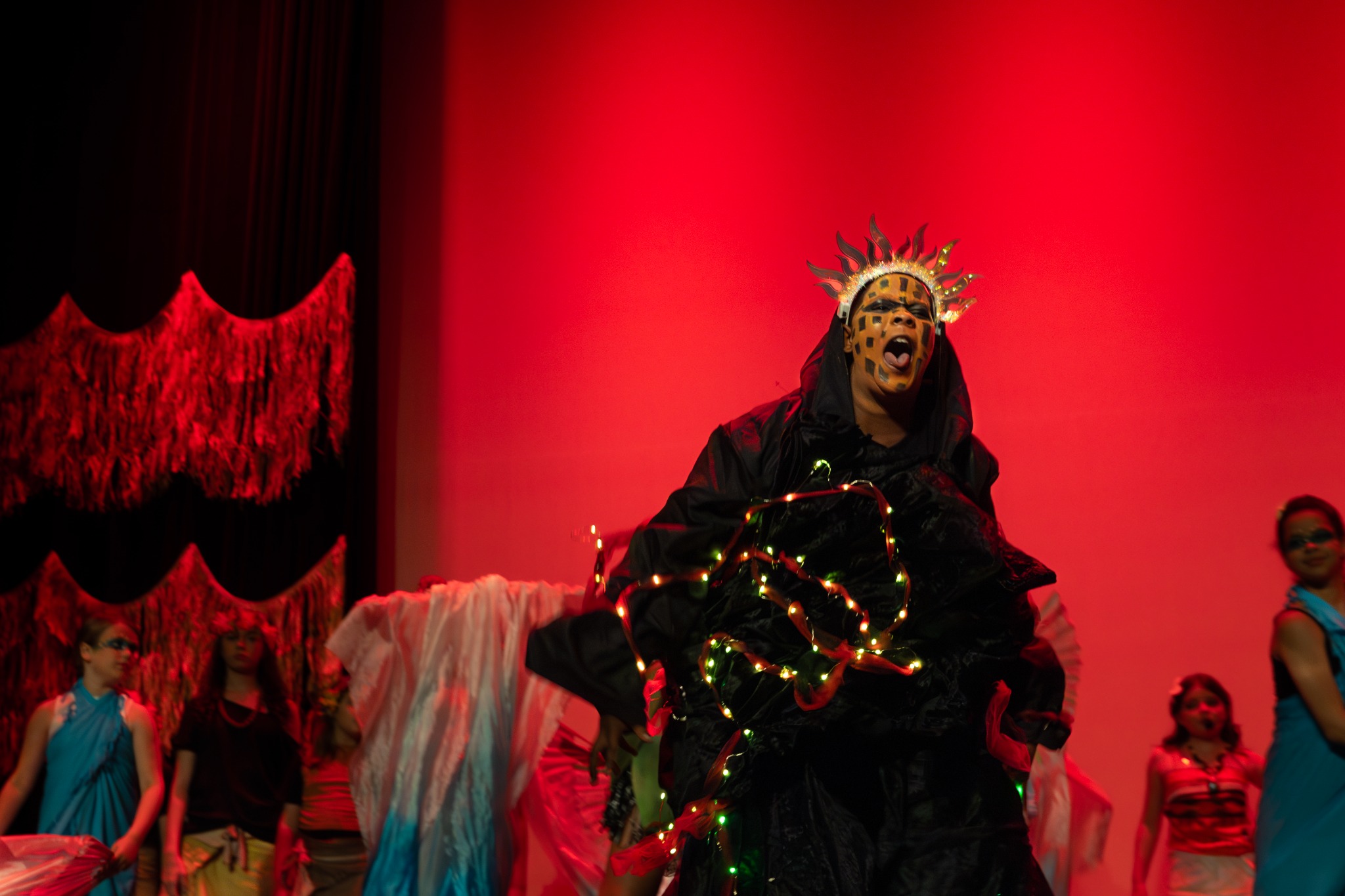Young performers onstage in MTE's 2025 production of Moana Jr.